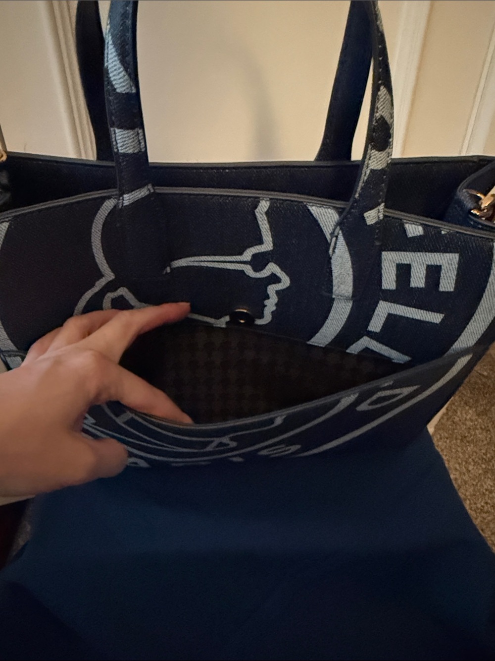 Karl Lagerfeld Navy and Light Blue Logo Tote with Charm - Picture 4 of 15